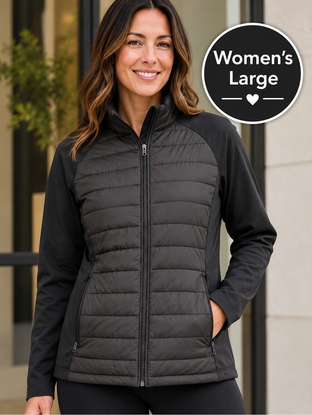 Black Quilted Hybrid Active Jacket | Sz L